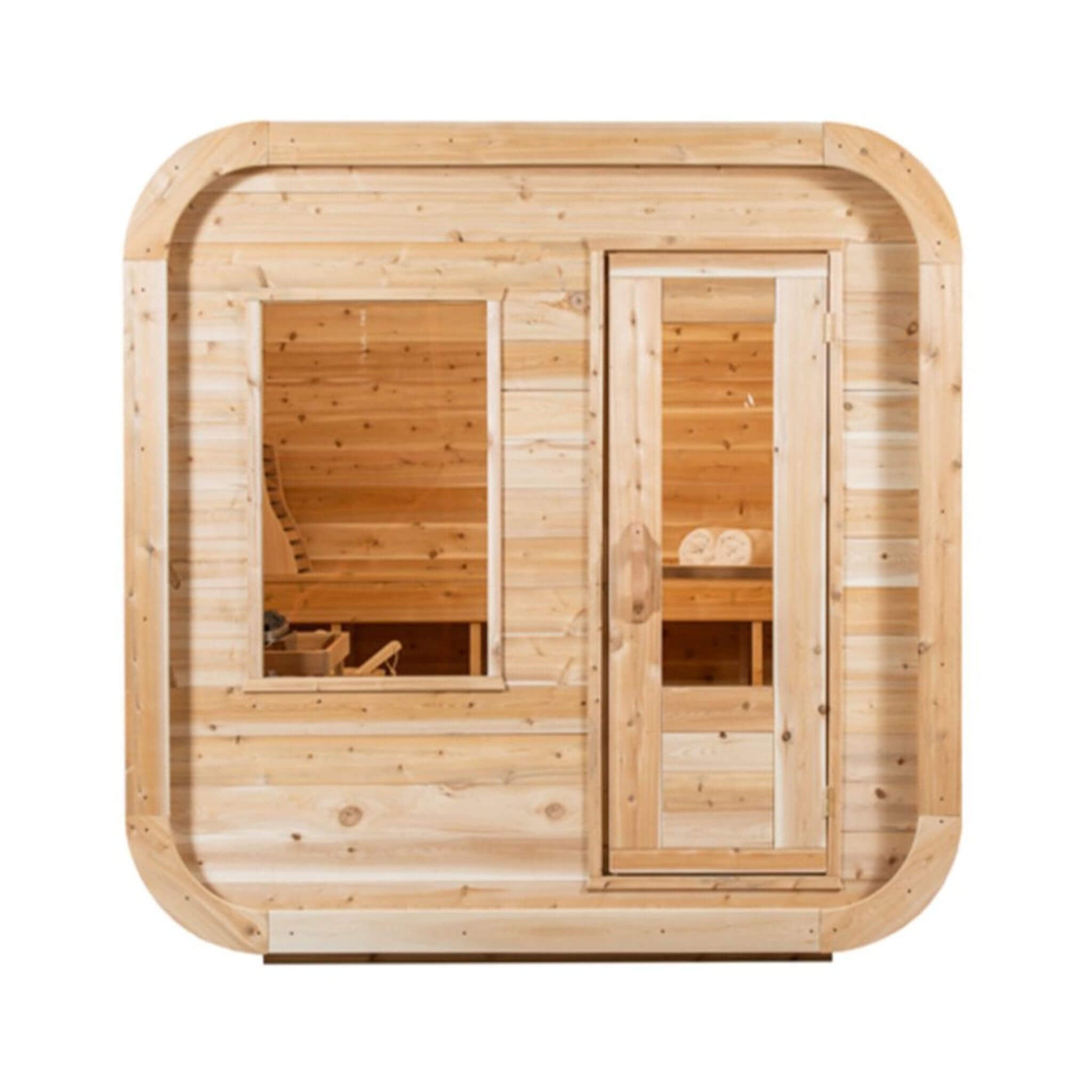 Dundalk Leisurecraft 4-Person Canadian Timber Luna Cube Sauna With Sloped Roof And Front Window [CTC22LU] (SAK96475) - The Vitality Estate