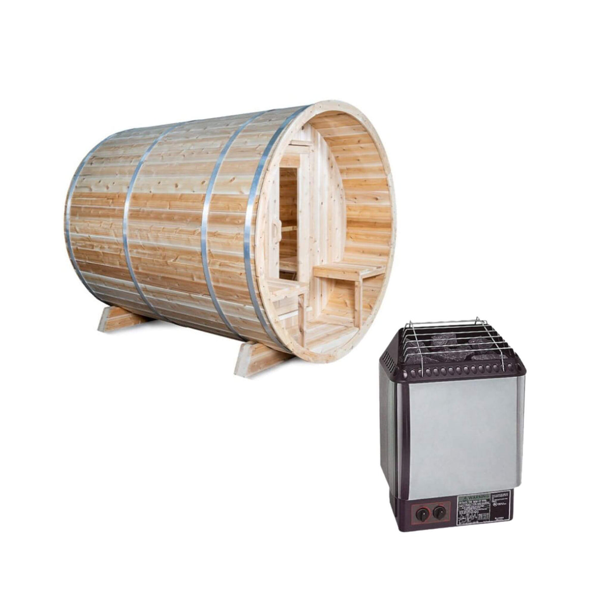 Dundalk Leisurecraft 4-Person Canadian Timber Serenity Barrel Sauna With Solid Wood Benches [CTC2245W] (SAK94862) - The Vitality Estate
