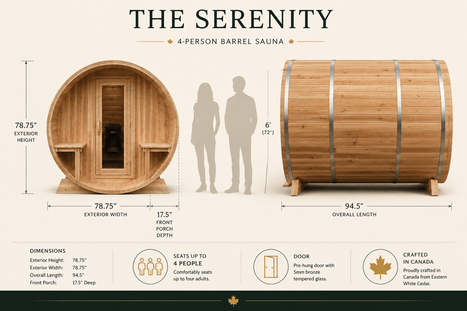 Dundalk LeisureCraft Serenity 4-Person Outdoor Barrel Sauna - The Vitality Estate