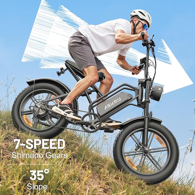 E500 Electric Bike for Adults 1000W Peak Motor, 20" Fat Tire Dirt E-Bike with 35MPH, 40 Miles PAS Range, Electric Bicycles with 48V Removable Battery, 7-Speed E Bike for Mountain Beach Sand Road Snow - The Vitality Estate