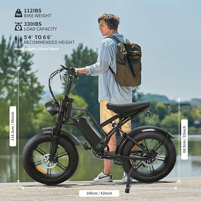 E500 Electric Bike for Adults 1000W Peak Motor, 20" Fat Tire Dirt E-Bike with 35MPH, 40 Miles PAS Range, Electric Bicycles with 48V Removable Battery, 7-Speed E Bike for Mountain Beach Sand Road Snow - The Vitality Estate