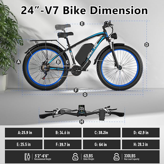 Ebike for Adults Electric, 52V 19.2Ah/32Ah, Peak 2000W/2500W E-Bike, 36/40MPH, 70 Miles/100Miles Long Range, Hydraulic Disc Brake, Off Road Snow Mountain E-Bike, 24"/26" Fat Tire Fast Electric Bicycle - The Vitality Estate