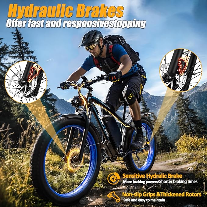 Ebike for Adults Electric, 52V 19.2Ah/32Ah, Peak 2000W/2500W E-Bike, 36/40MPH, 70 Miles/100Miles Long Range, Hydraulic Disc Brake, Off Road Snow Mountain E-Bike, 24"/26" Fat Tire Fast Electric Bicycle - The Vitality Estate