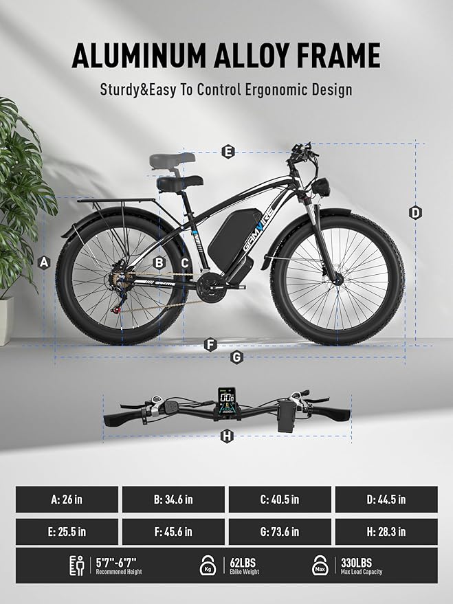 Ebike for Adults Electric, 52V 19.2Ah/32Ah, Peak 2000W/2500W E-Bike, 36/40MPH, 70 Miles/100Miles Long Range, Hydraulic Disc Brake, Off Road Snow Mountain E-Bike, 24"/26" Fat Tire Fast Electric Bicycle - The Vitality Estate