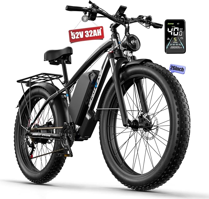 Ebike for Adults Electric, 52V 19.2Ah/32Ah, Peak 2000W/2500W E-Bike, 36/40MPH, 70 Miles/100Miles Long Range, Hydraulic Disc Brake, Off Road Snow Mountain E-Bike, 24"/26" Fat Tire Fast Electric Bicycle - The Vitality Estate