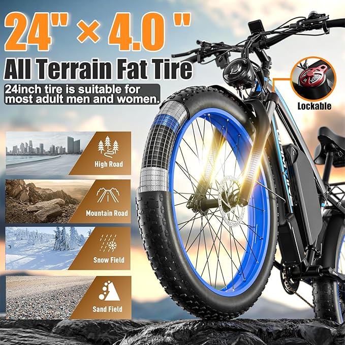 Ebike for Adults Electric, 52V 19.2Ah/32Ah, Peak 2000W/2500W E-Bike, 36/40MPH, 70 Miles/100Miles Long Range, Hydraulic Disc Brake, Off Road Snow Mountain E-Bike, 24"/26" Fat Tire Fast Electric Bicycle - The Vitality Estate