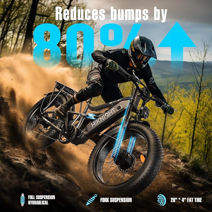 Electric Bike for Adult, 52V 20Ah Peak 3000W Dual Motor 26" Fat Tire Ebike, Max 38Mph & 35-90 Miles Full Suspension, Mountain E Bicycle for Men - The Vitality Estate
