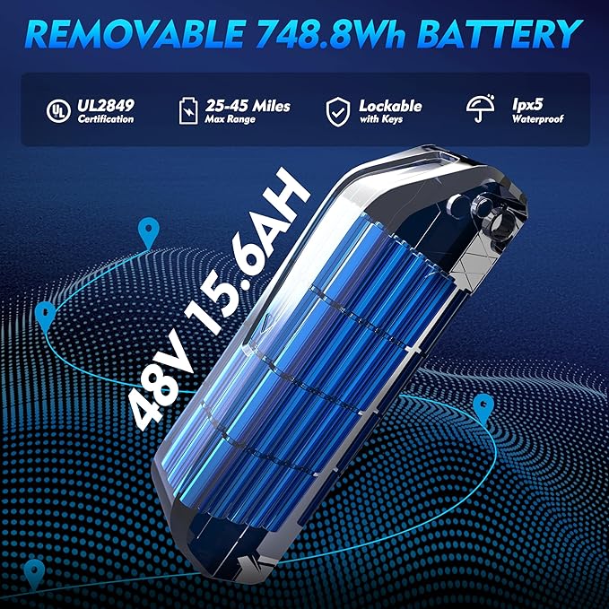 Electric Bike for Adults, Powerful 750W/ 1000W Peak Motor,Up to 25/30MPH, Max 25-45 Miles Long Range, 748.8/624 Wh Removable Battery,Ebike for Mountain,Snow,Sand,Road,Commuter - The Vitality Estate