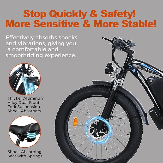 Electric Bike for Adults,39MPH/36MPH-100 Miles/90 Miles（3000W/2000W） Electric Bicycle with 52V/48V/23Ah Battery, 26''Fat Tire Fast E-Bike - The Vitality Estate