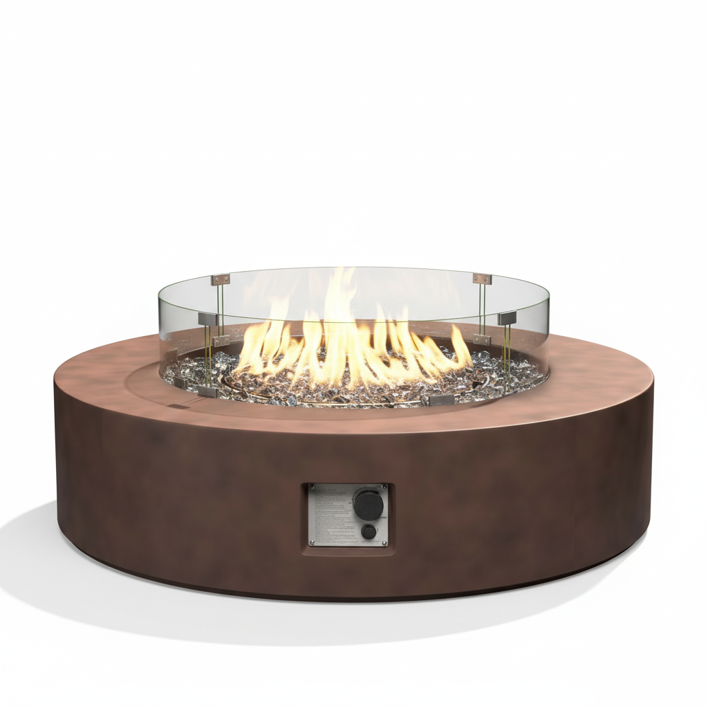 MGO Outdoor Propane Fire Pit Table with Wind Guard, Transparent Gray Fire Glass, Waterproof Cover for Garden, Backyard