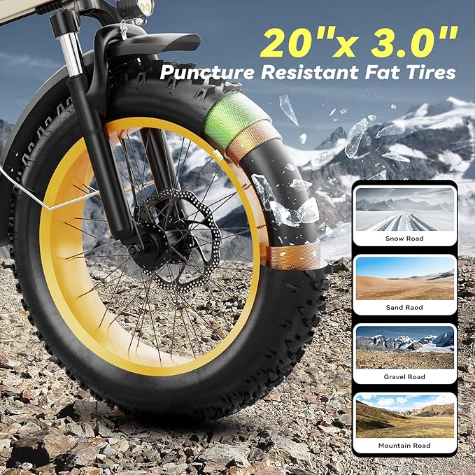 Foldable Electric Bike for Adults, 30+MPH, 48V 20Ah Removable Battery up to 80Miles, 20" Fat Tire Peak 1000W Motor Dirt Ebike Adult Electric Bicycle for City Commute Beach Mountain Adventurous E Bike - The Vitality Estate