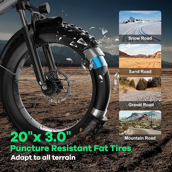 Foldable Electric Bike for Adults, 30+MPH, 48V 20Ah Removable Lithium Battery up to 80Miles, 20" Fat Tire 1000W Peak Motor Dirt Ebike Adult Electric Bicycle for Commute Beach Mountain E Bike - The Vitality Estate