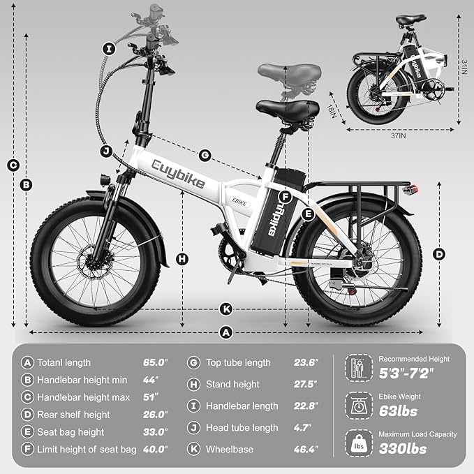 Foldable Electric Bike for Adults, 30+MPH, 48V 20Ah Removable Lithium Battery up to 80Miles, 20" Fat Tire 1000W Peak Motor Dirt Ebike Adult Electric Bicycle for Commute Beach Mountain E Bike - The Vitality Estate