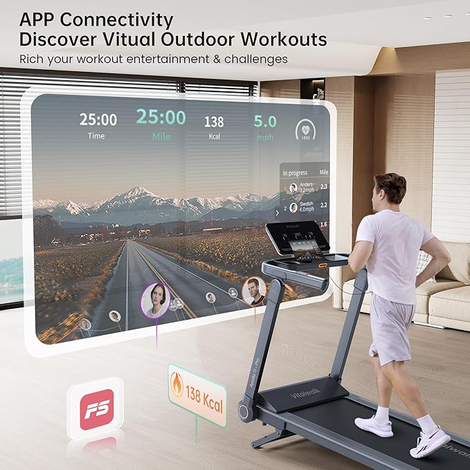 Foldable Treadmill with 15% Auto Incline & 10MPH - Commercial 3.5HP Brushless Quiet, 18"x48" Wide Running Deck, Walking Pad Treadmill for Home Gym Office, 350lbs Capacity, APP - No Installation - The Vitality Estate