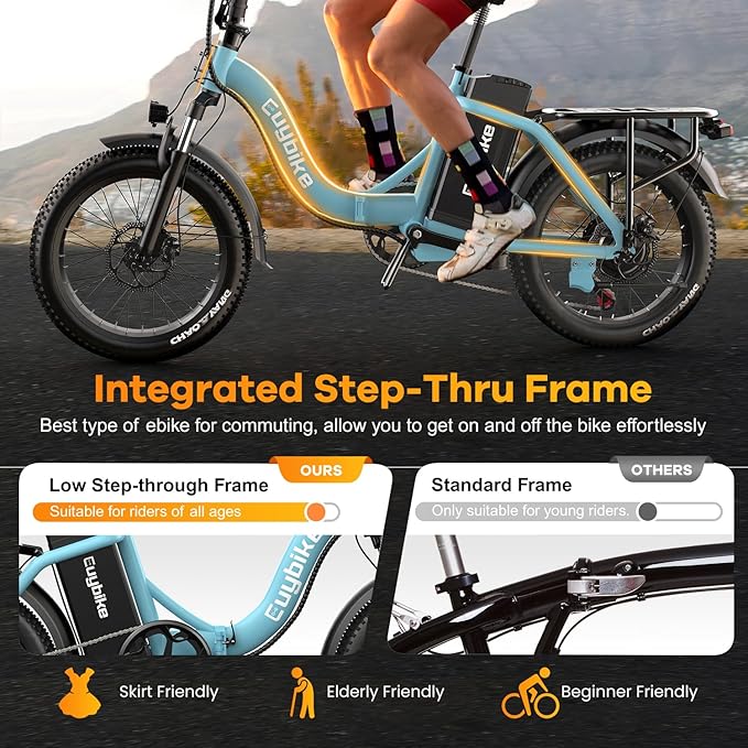 Folding Electric Bike for Adults with Peak 1000W Motor, 48V 20AH Battery up to 30MPH 80 Miles, 20" Fat Tire All Terrain Ebike, Front Suspension 7-Speed Commuter E Bike, Step-Thru, UL Certified - The Vitality Estate