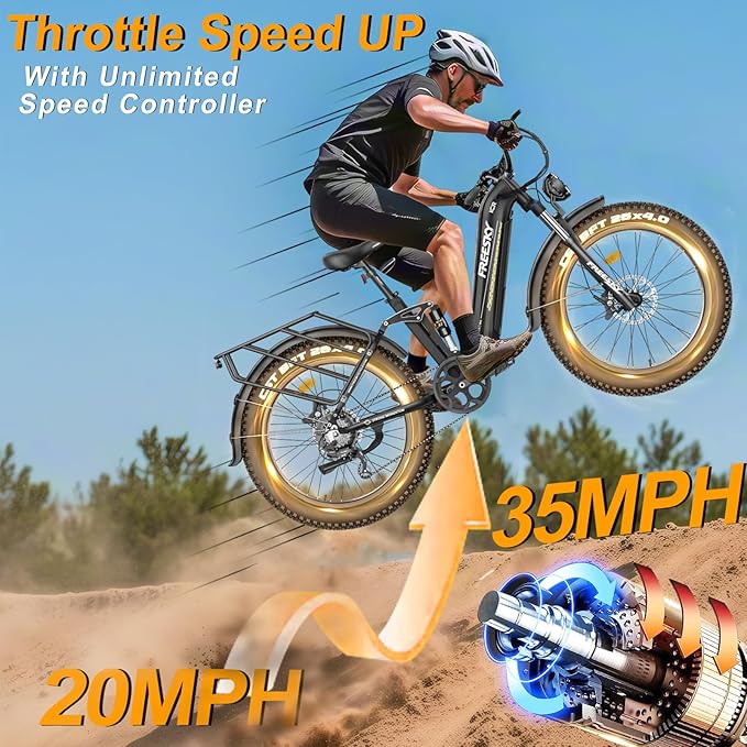 FREESKY Electric Bike for Adults,105mile Long Range Ebike, 2000W Motor 37MPH Fast Step-Thru E Bike 25Ah Samsung Cells Battery Full Suspension Electric Dirt Bicycle 26'' Fat Tire for Commuter Mountains - The Vitality Estate