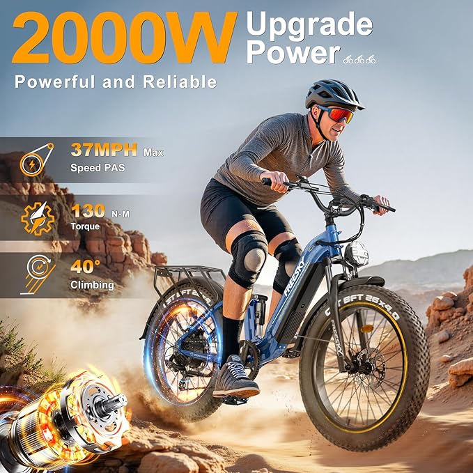 FREESKY Electric Bike for Adults,105mile Long Range Ebike, 2000W Motor 37MPH Fast Step-Thru E Bike 25Ah Samsung Cells Battery Full Suspension Electric Dirt Bicycle 26'' Fat Tire for Commuter Mountains - The Vitality Estate