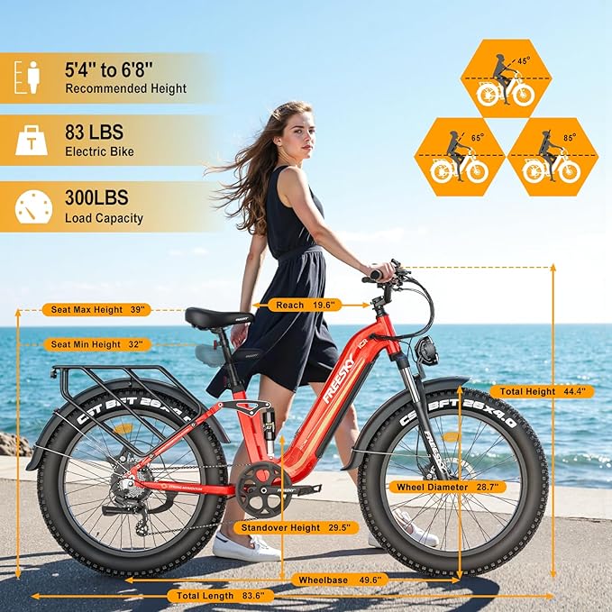 FREESKY Electric Bike for Adults,105mile Long Range Ebike, 2000W Motor 37MPH Fast Step-Thru E Bike 25Ah Samsung Cells Battery Full Suspension Electric Dirt Bicycle 26'' Fat Tire for Commuter Mountains - The Vitality Estate