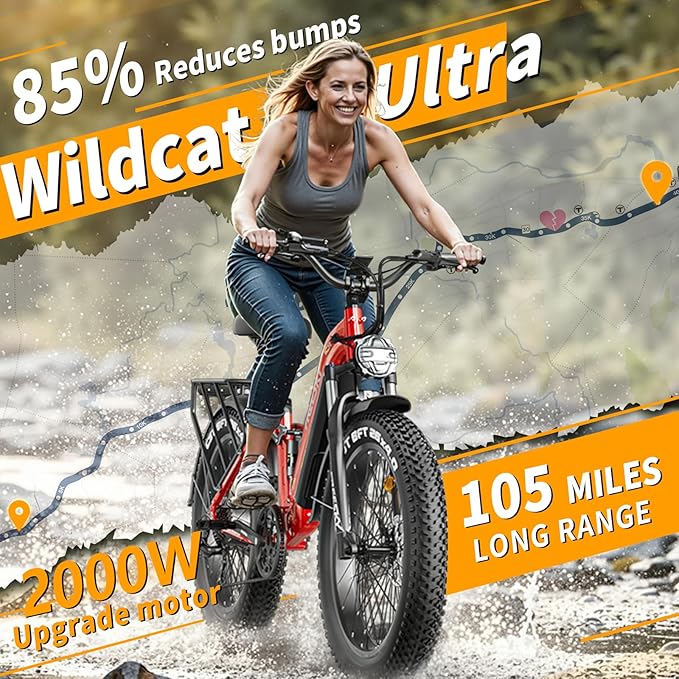 FREESKY Electric Bike for Adults,105mile Long Range Ebike, 2000W Motor 37MPH Fast Step-Thru E Bike 25Ah Samsung Cells Battery Full Suspension Electric Dirt Bicycle 26'' Fat Tire for Commuter Mountains - The Vitality Estate