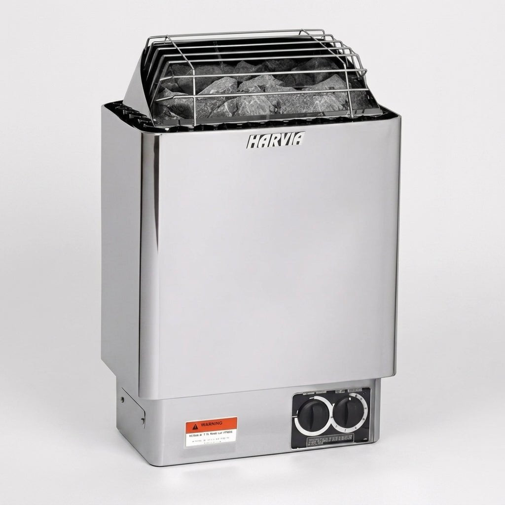 Harvia KIP45B JH45B2401 KIP Series 4.5kW Stainless Steel Sauna Heater at 240V 1PH with Built-In Time and Temperature Controls Stainless Steel - The Vitality Estate