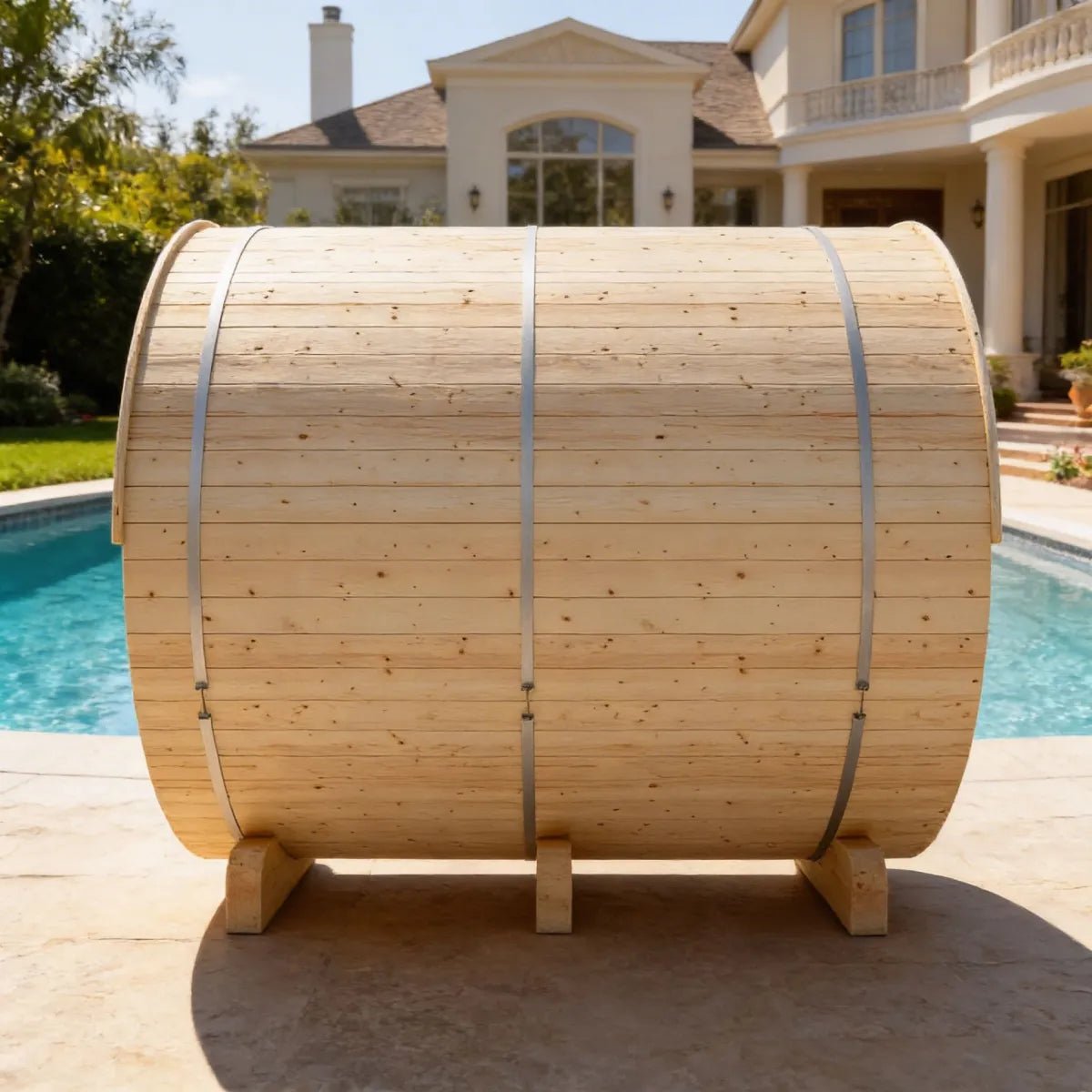 Helsinki Finnish Barrel Sauna with Terrace and WiFi Heater - Finnish Sauna Builders - The Vitality Estate
