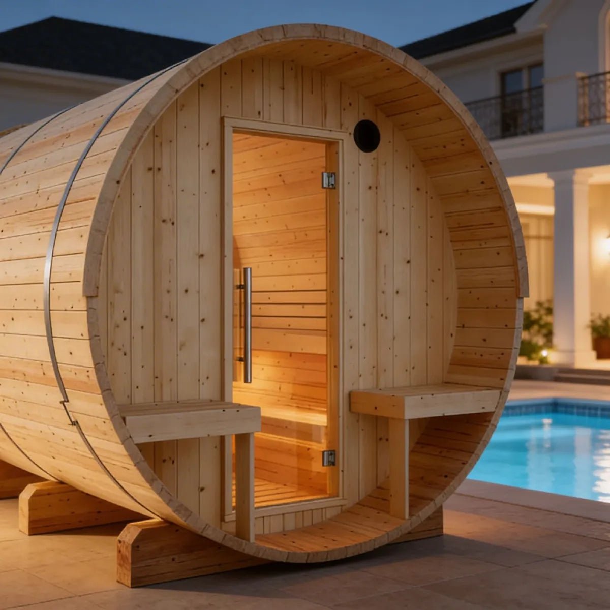 Helsinki Finnish Barrel Sauna with Terrace and WiFi Heater - Finnish Sauna Builders - The Vitality Estate