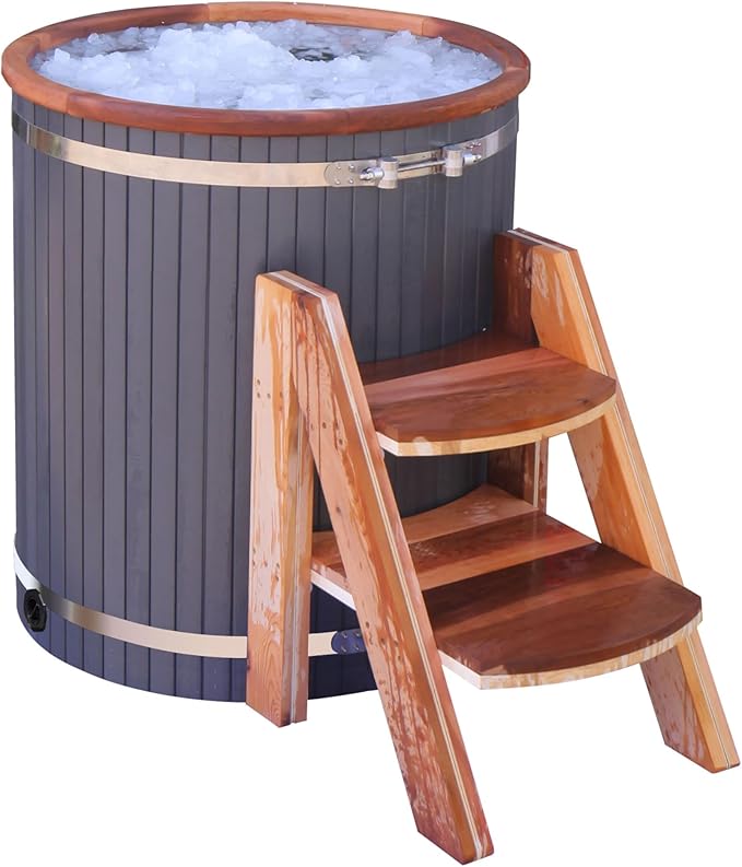 Ice Bath Tub | Cold-Plunge Therapy | Cold Plunge Tub | Up-Right Ice Bath | 118 Gallon Water Capacity | Steps & Cover Included | 37.5” x 33.25” - The Vitality Estate
