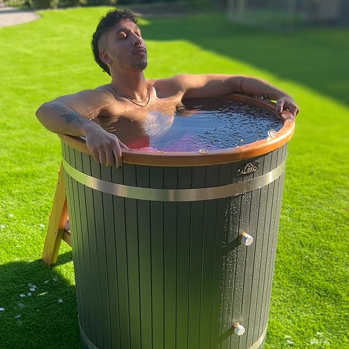 Ice Bath Tub | Cold-Plunge Therapy | Cold Plunge Tub | Up-Right Ice Bath | 118 Gallon Water Capacity | Steps & Cover Included | 37.5” x 33.25” - The Vitality Estate