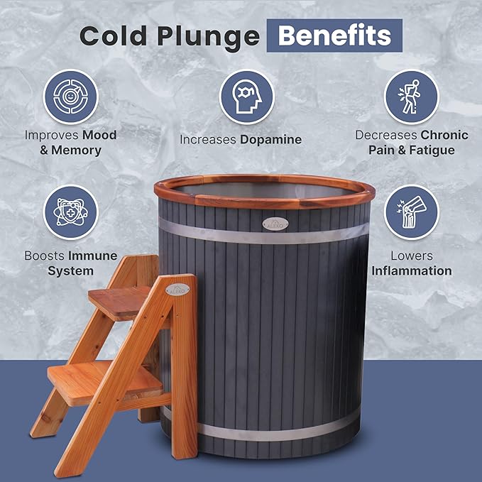 Ice Bath Tub | Cold-Plunge Therapy | Cold Plunge Tub | Up-Right Ice Bath | 118 Gallon Water Capacity | Steps & Cover Included | 37.5” x 33.25” - The Vitality Estate