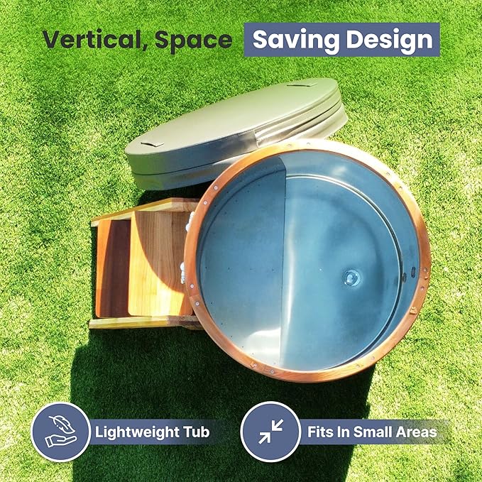 Ice Bath Tub | Cold-Plunge Therapy | Cold Plunge Tub | Up-Right Ice Bath | 118 Gallon Water Capacity | Steps & Cover Included | 37.5” x 33.25” - The Vitality Estate
