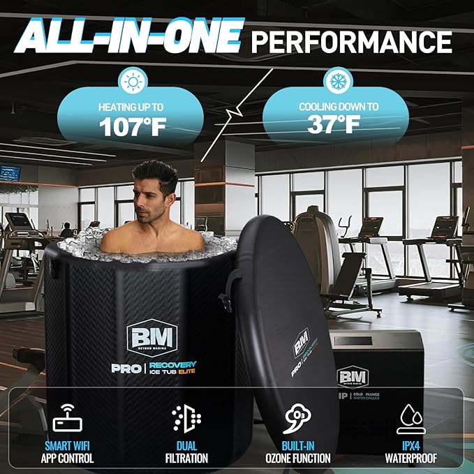 Inflatable Cold Plunge Tub with Chiller, 1 HP Water Chiller for Ice Bath Tub, Hot & Cold Mode Machine with Ozone, Smart WiFi, Dual Filters, Fast Cooling, 130 Gallon, 39" L x 39" W x 35.4" H - The Vitality Estate