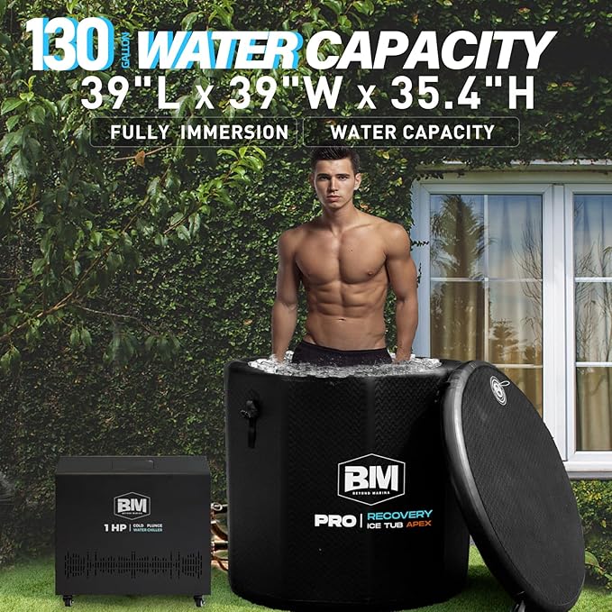 Inflatable Cold Plunge Tub with Chiller, 1 HP Water Chiller for Ice Bath Tub, Hot & Cold Mode Machine with Ozone, Smart WiFi, Dual Filters, Fast Cooling, 130 Gallon, 39" L x 39" W x 35.4" H - The Vitality Estate