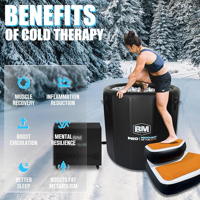 Inflatable Cold Plunge Tub with Step, 1 HP Water Chiller for Ice Bath Tub, Hot & Cold Mode Machine with Ozone, Smart WiFi, Dual Filters, Fast Cooling, 115 Gallon, 39" L x 39" W x 35.4" H - The Vitality Estate