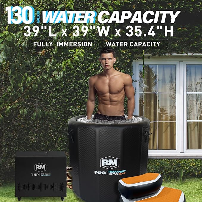 Inflatable Cold Plunge Tub with Step, 1 HP Water Chiller for Ice Bath Tub, Hot & Cold Mode Machine with Ozone, Smart WiFi, Dual Filters, Fast Cooling, 115 Gallon, 39" L x 39" W x 35.4" H - The Vitality Estate