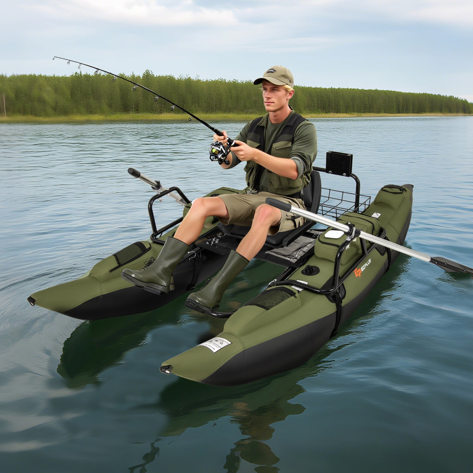 Inflatable Fishing Float Tube with Foldable Padded Seat and Adjustable Footrest-Green - The Vitality Estate