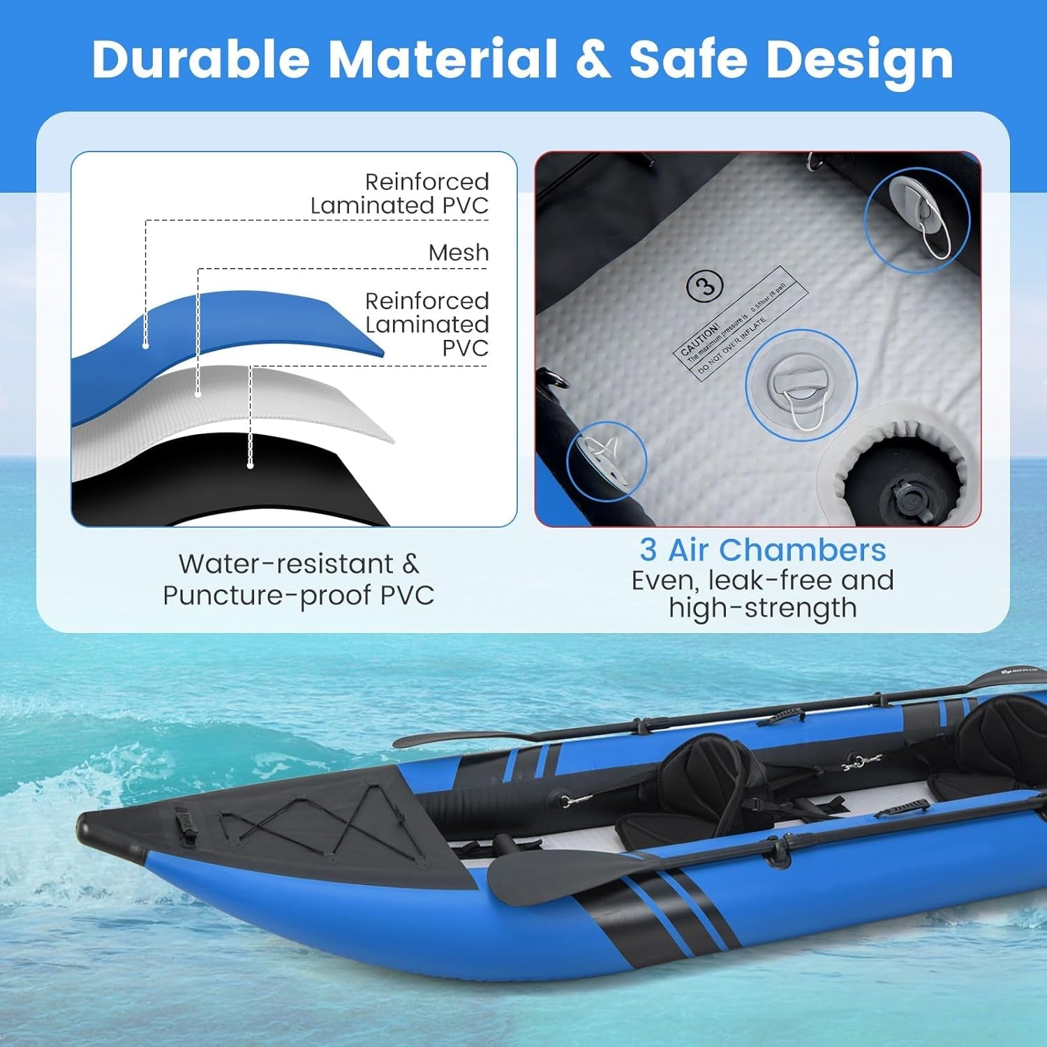 Inflatable Kayak, 12.5Ft 507Lbs Tandem Kayak with 2 Aluminum Paddles, 2 Padded Seats, Footrests, 2 Fins, Hand Pump, Carry Bag & Repair Kit, 2 Person Fishing Touring Kayak for Adults - The Vitality Estate