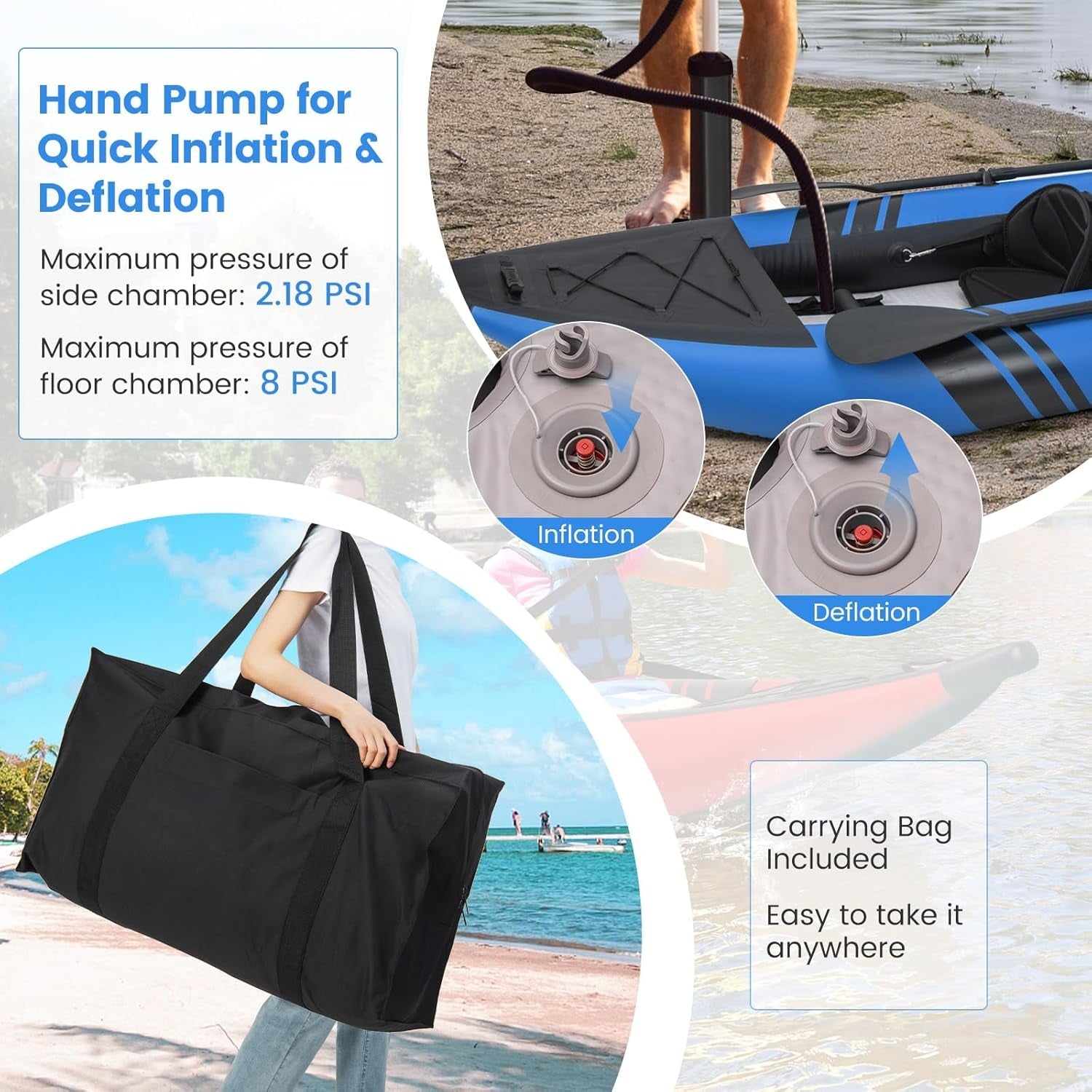Inflatable Kayak, 12.5Ft 507Lbs Tandem Kayak with 2 Aluminum Paddles, 2 Padded Seats, Footrests, 2 Fins, Hand Pump, Carry Bag & Repair Kit, 2 Person Fishing Touring Kayak for Adults - The Vitality Estate