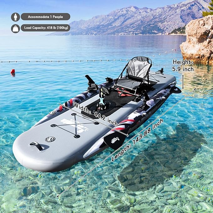 Inflatable Kayak Set: Includes 90in Kayak Paddles and High-Output Pump – SuperTough Mesh PVC and Wire Drawing Filling – Aluminum seat – Pedal System – 1 Person – 418lb Weight Capacity - The Vitality Estate
