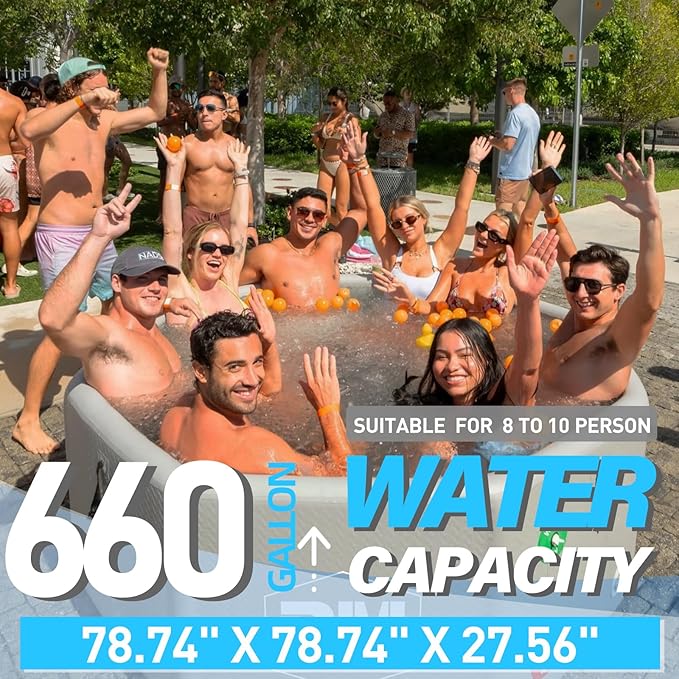 Inflatable Octagonal Ice Bath Tub for Groups, Party Cold Plunge Recovery Tub with Insulated Lid, Fits 8–10 People, 660 Gallon Capacity, 78.74" x 78.74" x 27.56", Portable Durable Design - The Vitality Estate