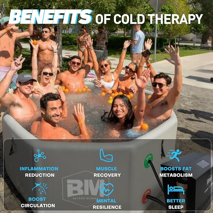 Inflatable Octagonal Ice Bath Tub with1 HP Chiller, Hot & Cold, Ozone, WiFi, Dual Filters, Fast Cooling, 660 Gallon, 78.74" x 78.74" x 27.56", Cold Plunge Tub for Recovery, Fits 8-10 People - The Vitality Estate