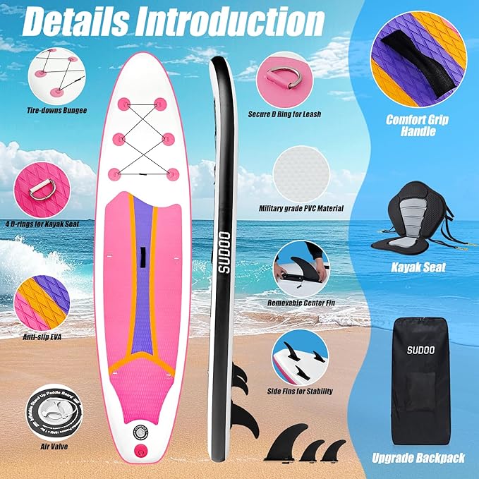 Inflatable Stand Up Paddle Board 10‘x30‘‘- Ultra-Light SUP with Backpack, Pump, Paddle, Coil Leash, 3 Fins, Repair Kit, Stable Design, Non-Slip EVA Deck for Adults & Youth - The Vitality Estate