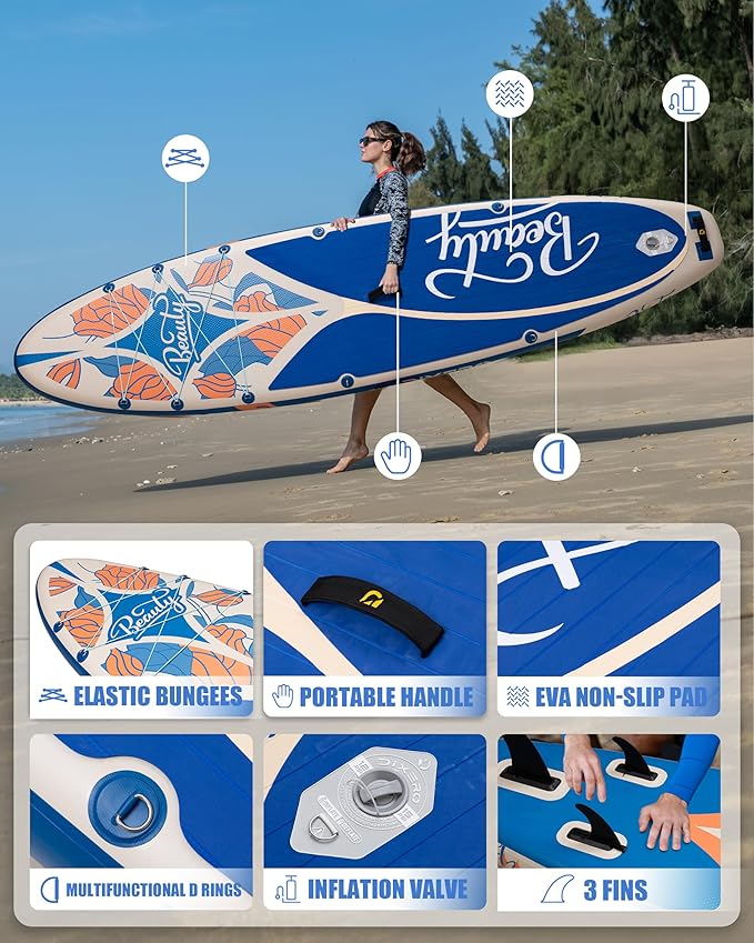 Inflatable Stand Up Paddle Board with SUP Accessories, Anti-Slip EVA Deck, 11'*33" Inflatable Paddle Boards for Adults & Youth of All Skill Levels - The Vitality Estate