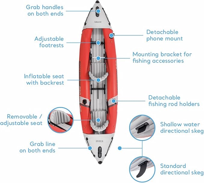 INTEX 68309EP Excursion Pro K2 Inflatable Kayak Set: Includes Deluxe 86in Kayak Paddles and High-Output Pump – SuperTough PVC – Adjustable Bucket Seat – 2-Person – 400lb Weight Capacity - The Vitality Estate