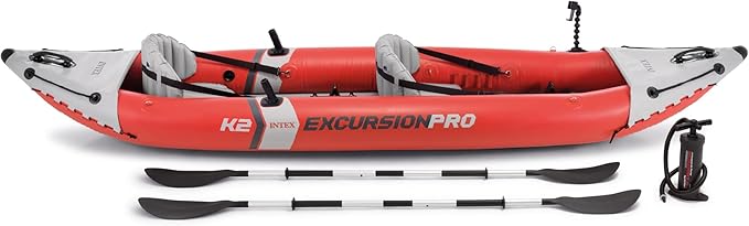 INTEX 68309EP Excursion Pro K2 Inflatable Kayak Set: Includes Deluxe 86in Kayak Paddles and High-Output Pump – SuperTough PVC – Adjustable Bucket Seat – 2-Person – 400lb Weight Capacity - The Vitality Estate