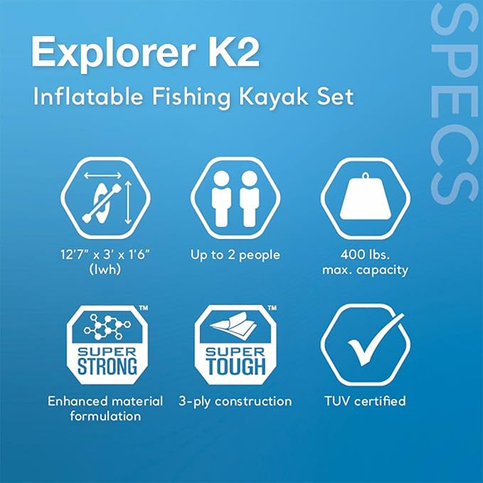 INTEX 68309EP Excursion Pro K2 Inflatable Kayak Set: Includes Deluxe 86in Kayak Paddles and High-Output Pump – SuperTough PVC – Adjustable Bucket Seat – 2-Person – 400lb Weight Capacity - The Vitality Estate