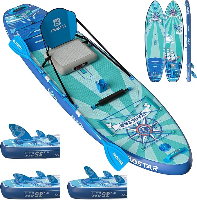 Journey 11'6" / 11'×34" / 11'×35" Extra Wide Paddle Board, One-Stop Premium SUP Board Accessories, Tailored Fins, Stable Inflatable Stand Up Paddle Boards for Youth/Adults of All Skill Levels - The Vitality Estate