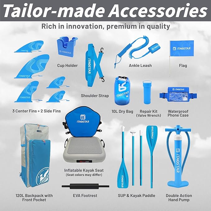 Journey 11'6" / 11'×34" / 11'×35" Extra Wide Paddle Board, One-Stop Premium SUP Board Accessories, Tailored Fins, Stable Inflatable Stand Up Paddle Boards for Youth/Adults of All Skill Levels - The Vitality Estate