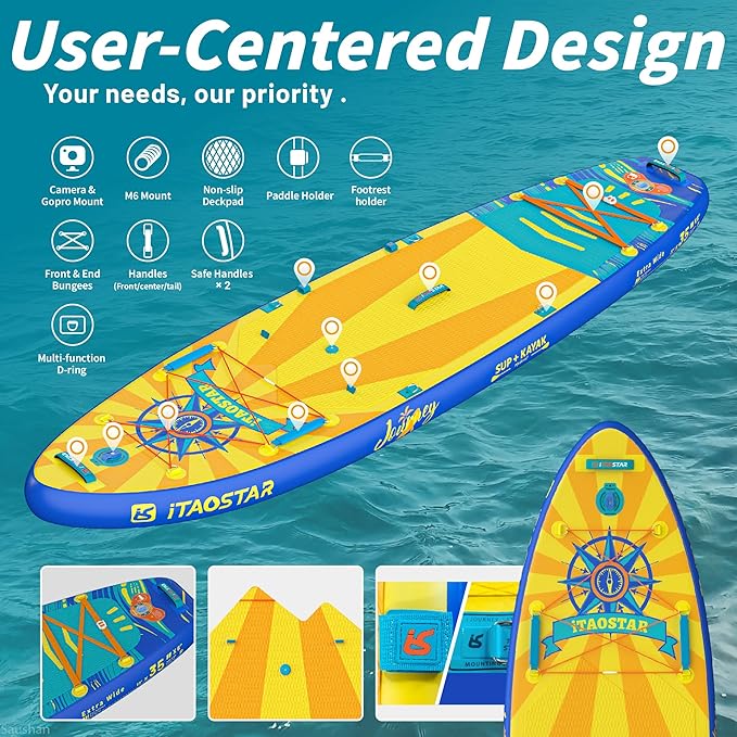 Journey 11'6" / 11'×34" / 11'×35" Extra Wide Paddle Board, One-Stop Premium SUP Board Accessories, Tailored Fins, Stable Inflatable Stand Up Paddle Boards for Youth/Adults of All Skill Levels - The Vitality Estate