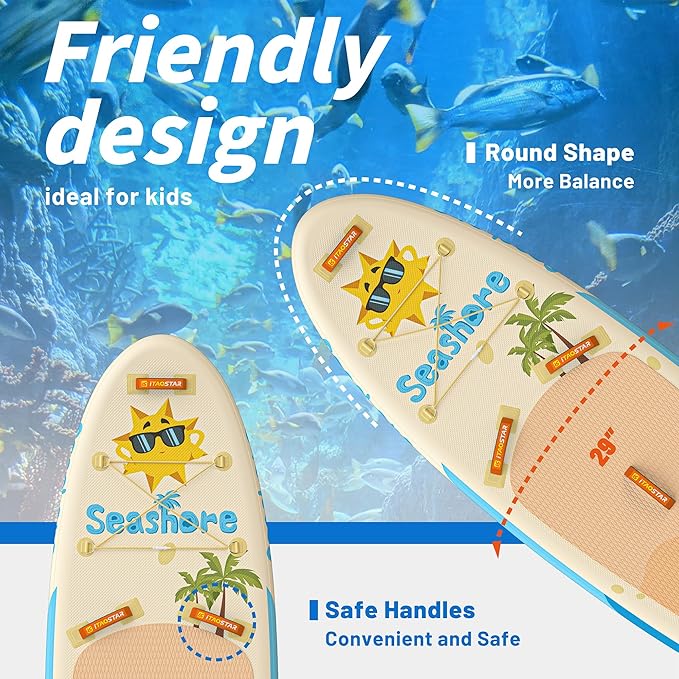 Joy 8'×29"/11'×35" Inflatable Paddle Board for Kids, One-Stop Premium SUP Accessories, Stand Up Paddle Board for More Balance, Tailored Fins for More Fun - The Vitality Estate