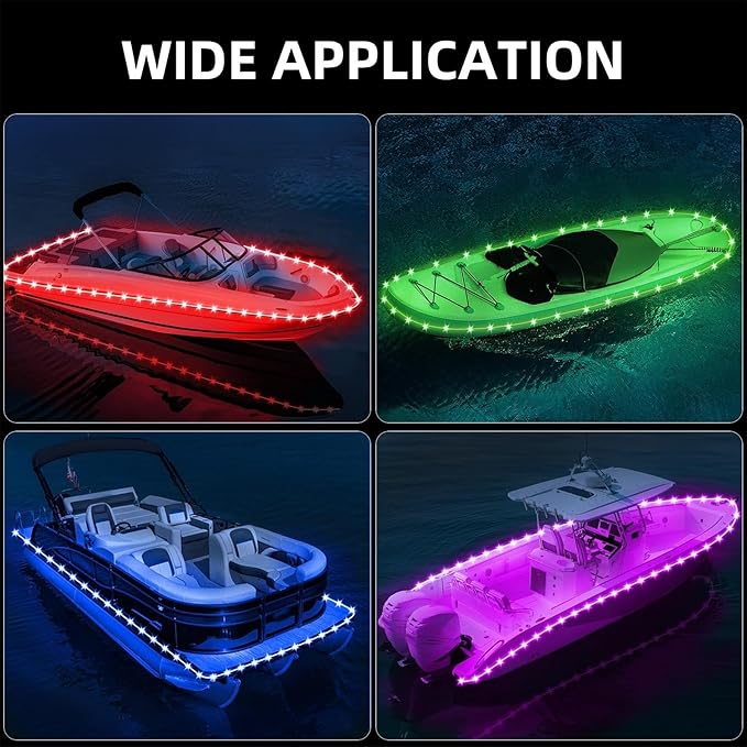 Kayak Paddle Board Lights Kit, IP68 Waterproof Dream Color SUP Glow Light with Remote, Battery Powered Kayak Lights for Night Kayaking SUP Canoes, Marine Pontoon Boats Light (26FT) - The Vitality Estate